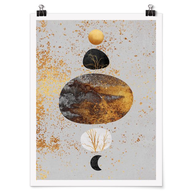 Prints abstract Sun And Moon In Golden Glory