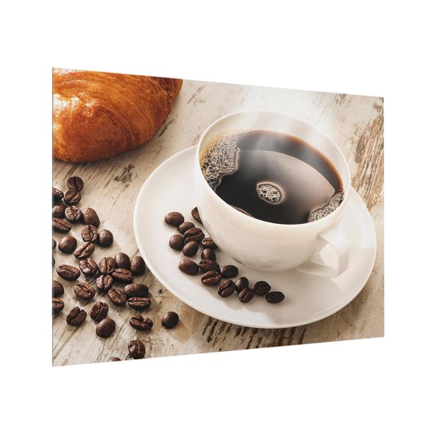 Glass splashback Steaming Coffee Cup With Coffee Beans