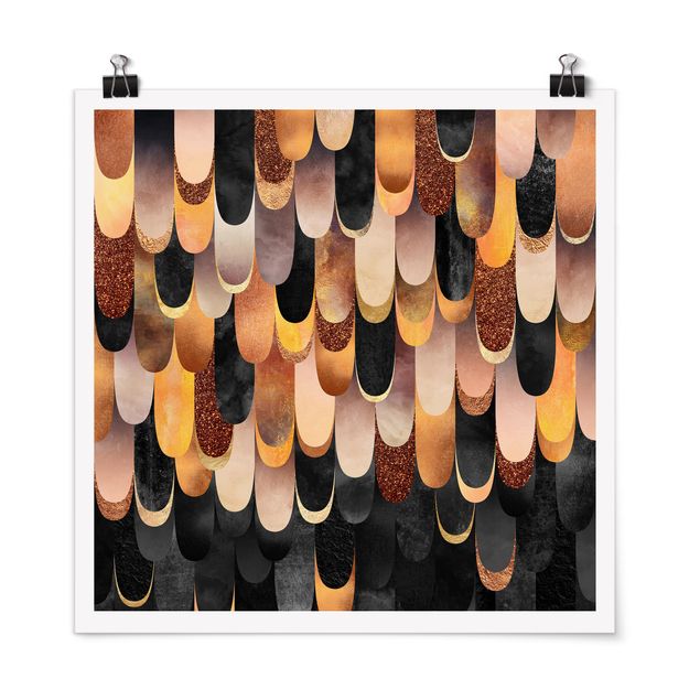 Abstract art prints Feathers Bronze Black