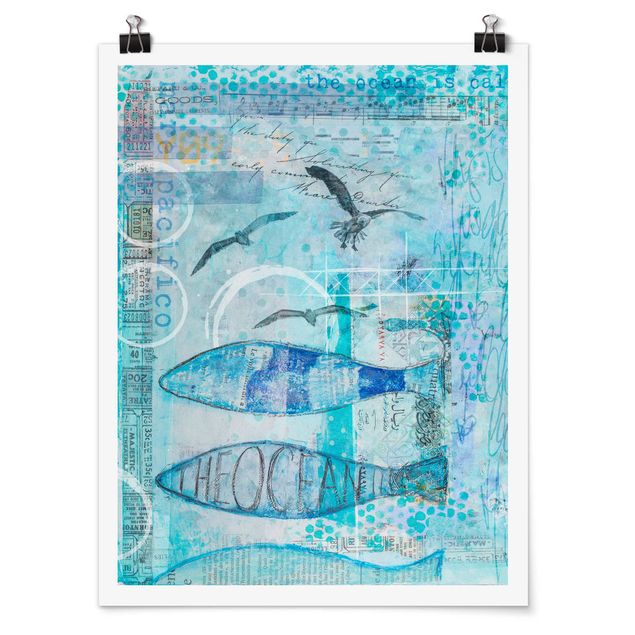 Posters art print Colourful Collage - Blue Fish