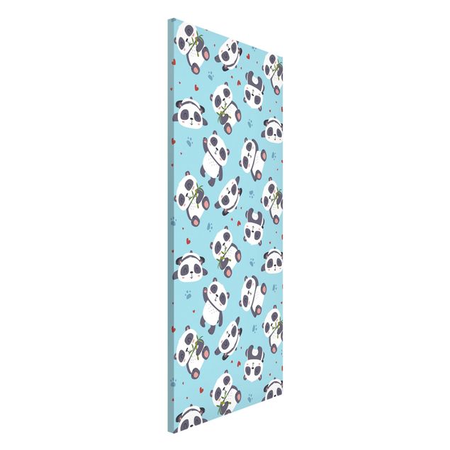 Kids room decor Cute Panda With Paw Prints And Hearts Pastel Blue