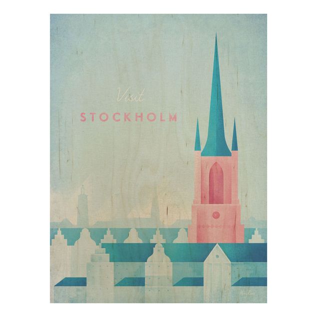 Vintage wood prints Travel Poster - Stockholm