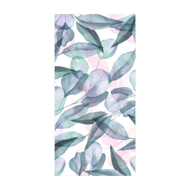 Modern rugs Blue And Pink Eucalyptus Leaves Watercolour