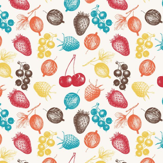 Adhesive films for furniture cabinet Colourful Hand Drawn Kitchens Summer Fruit Pattern