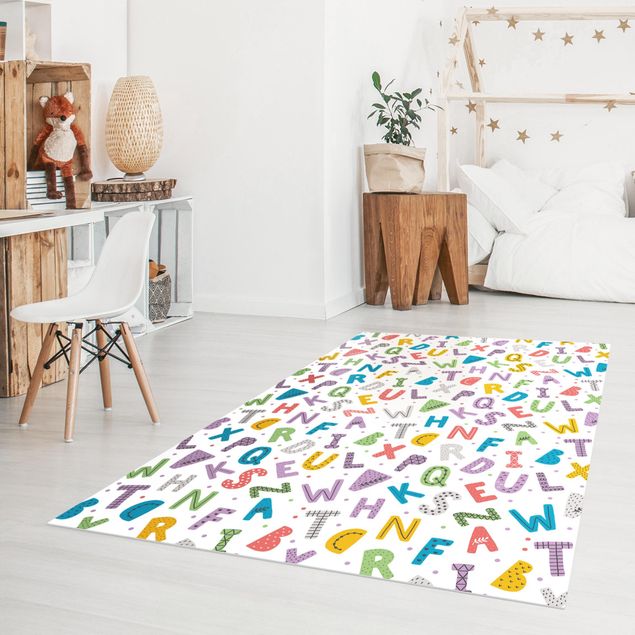 outdoor balcony rug Alphabet With Hearts And Dots In Colourful