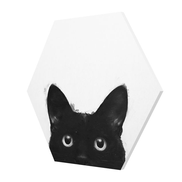 Prints black and white Illustration Black Cat On White Painting