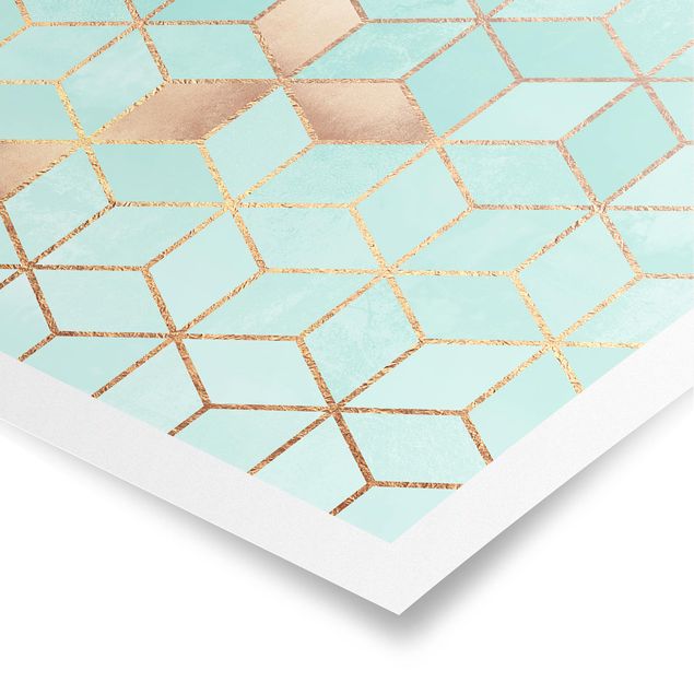 Turquoise canvas wall art Turquoise White Golden Geometry