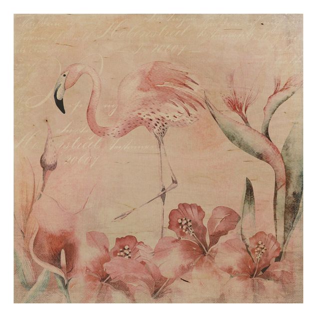 Wood prints flower Shabby Chic Collage - Flamingo