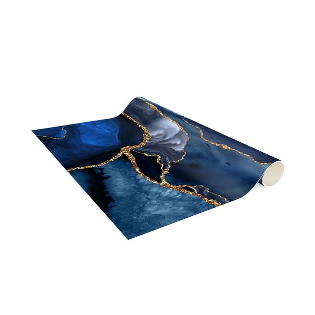 modern area rugs Golden Glitter Waves Blue backdrop