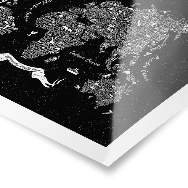 Prints Typography World Map Black