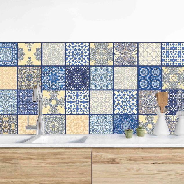 Kitchen Sunny Mediterranian Tiles With Blue Joints