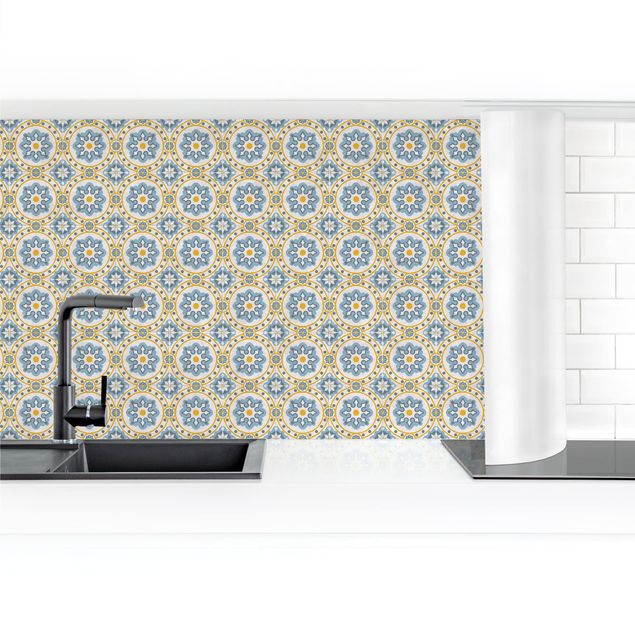 Self adhesive film Floral Tiles Blue Yellow