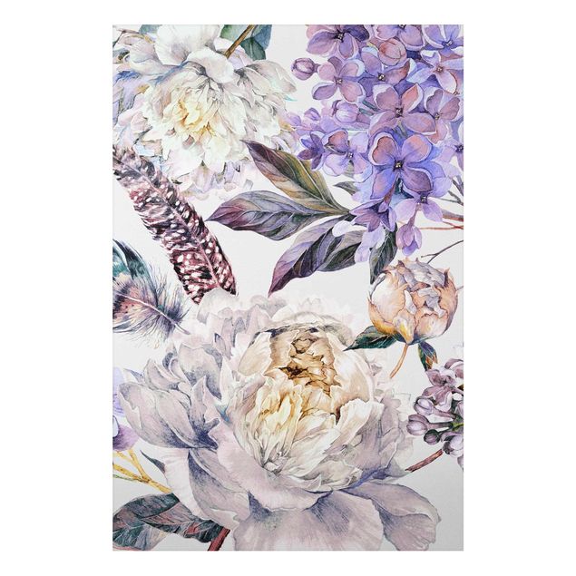 Floral canvas Delicate Watercolour Boho Flowers And Feathers Pattern