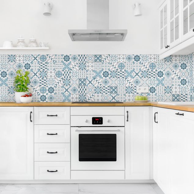 Kitchen splashback patterns Geometrical Tile Mix Blue Grey