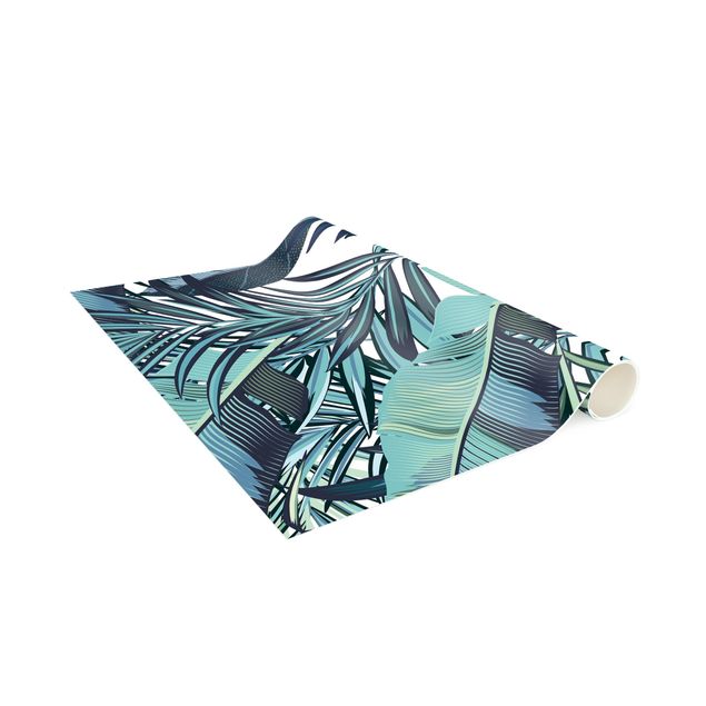 Runner rugs Turquoise Leaves Jungle Pattern
