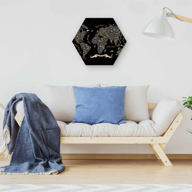 Wood prints sayings & quotes Typography World Map Black