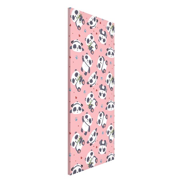 Nursery decoration Cute Panda With Paw Prints And Hearts Pastel Pink