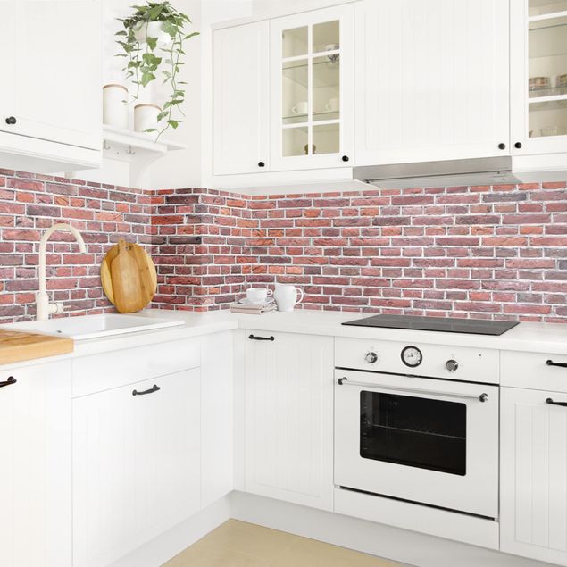Kitchen splashback stone Brick Wall Red