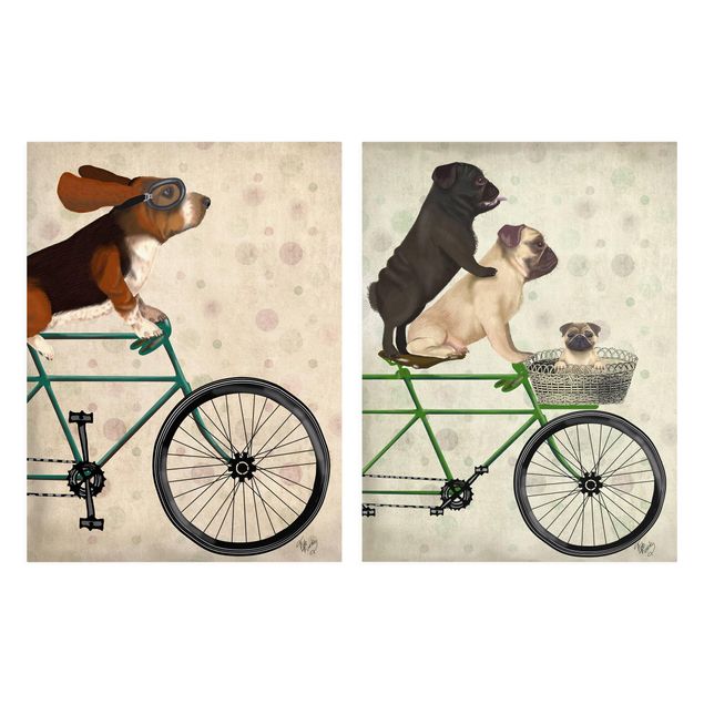 Vintage wall art Cycling - Basset And Pugs Set I