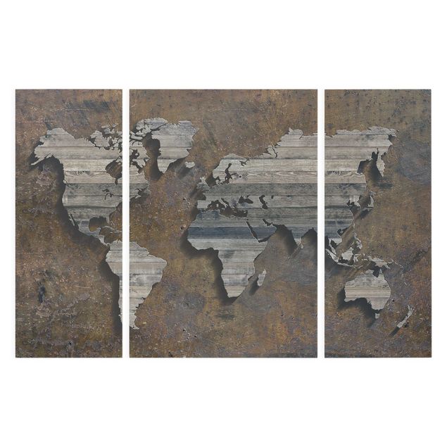 Prints brown Wooden Grid World Map