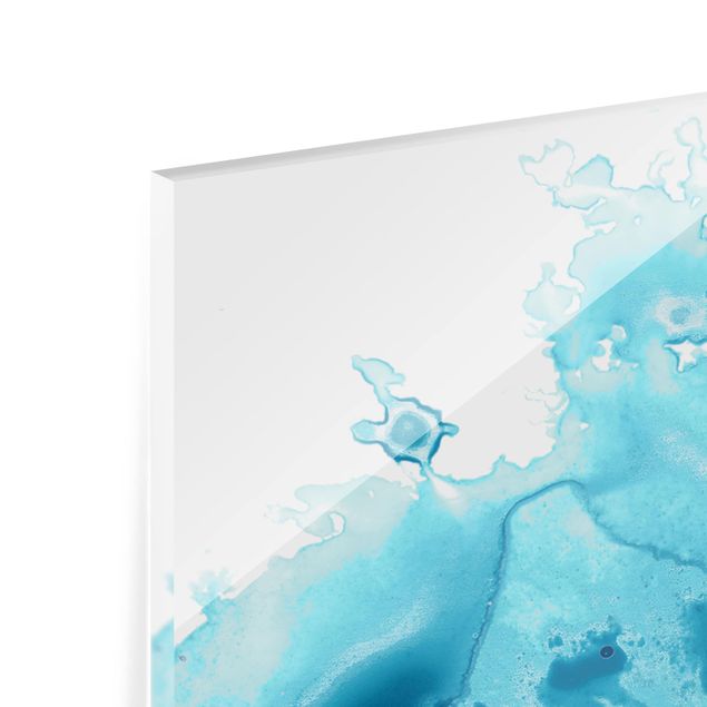 Glass Splashback - Wave Watercolor Blue I - Panoramic