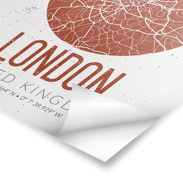 Red canvas wall art City Map London - Retro
