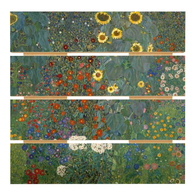 Wood prints flower Gustav Klimt - Garden Sunflowers