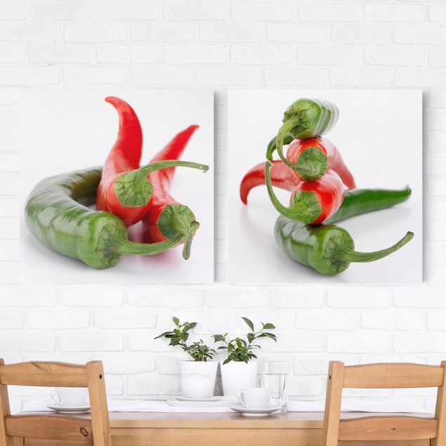 Flower print Red and green peppers