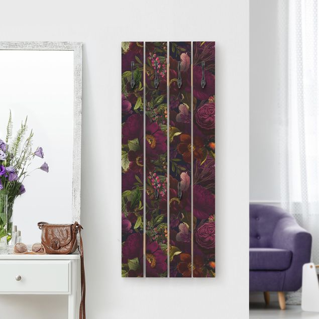 Wall mounted coat rack flower Purple Blossoms Dark