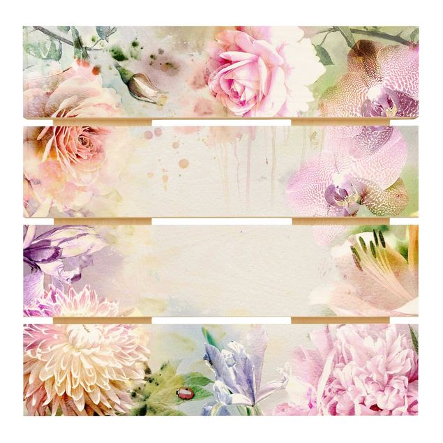 Wood photo prints Watercolour Flower Mix Pastel
