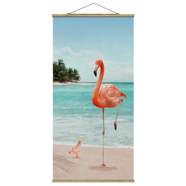 Sea prints Beach With Flamingo