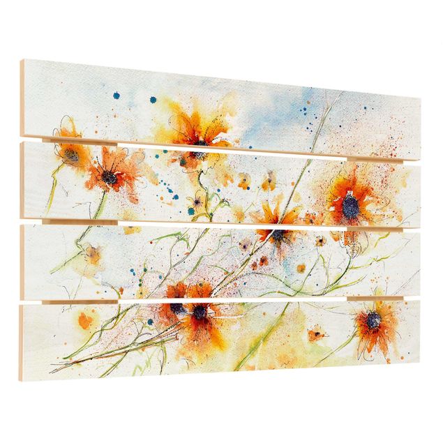 Print on wood - Painted Flowers