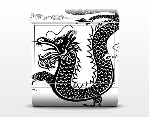 Black metal letterbox Asian Dragon