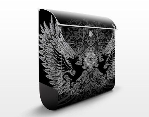 Black metal letterbox Dragon Wing