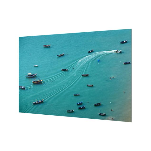 Glass Splashback - Anchored Fishing Boats - Landscape 2:3
