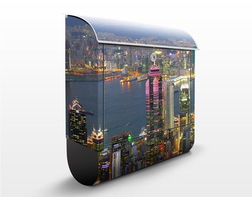 Blue letter box Hongkong Skyline