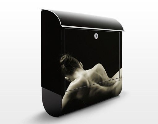 Letterboxes black and white Lying woman