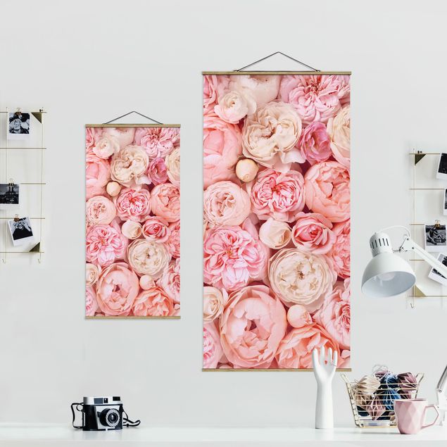 Fabric print with posters hangers Roses Rosé Coral Shabby