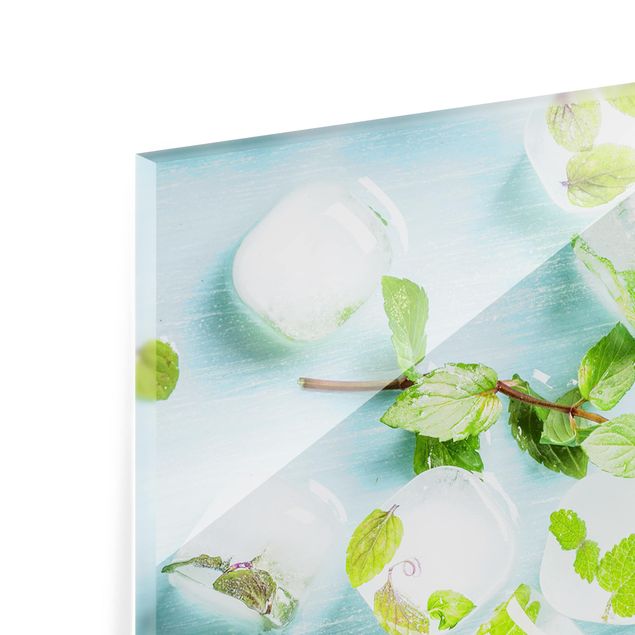 Glass Splashback - Ice Cubes With Mint Leaves - Landscape 1:2