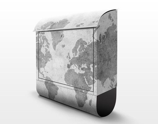 Grey post box Vintage World Map II