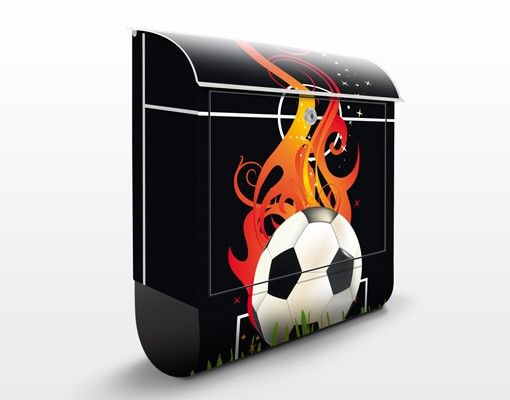Matt black letterbox Football on Fire