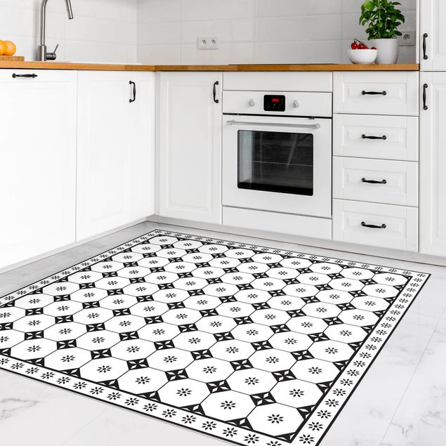 Kitchen Geometrical Tiles Cottage Black And White With Border