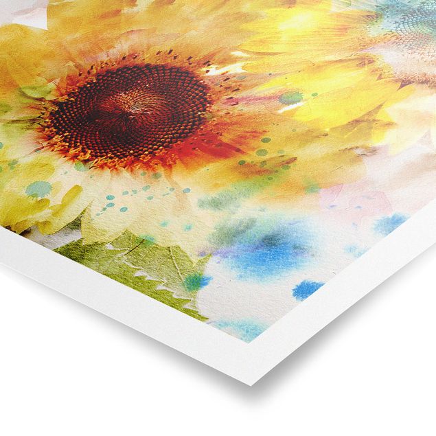 Modern art prints Watercolour Flowers Sunflowers
