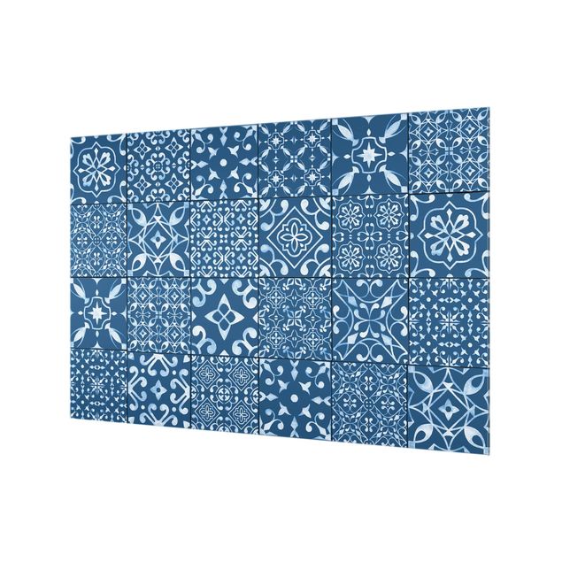 Glass Splashback - Pattern Tiles Navy White - Landscape 2:3