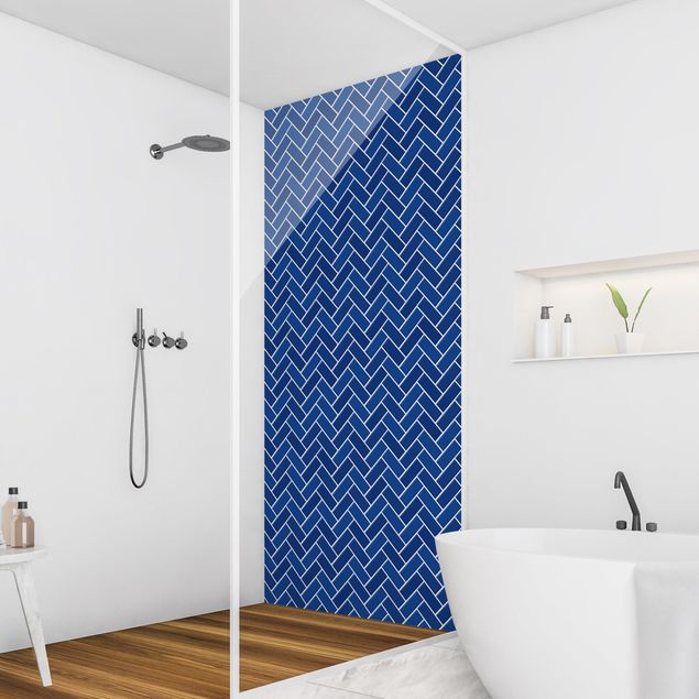 Shower wall cladding - Fish Bone Tiles - Blue