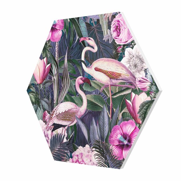 Forex photo prints Colorful Collage - Pink Flamingos In The Jungle