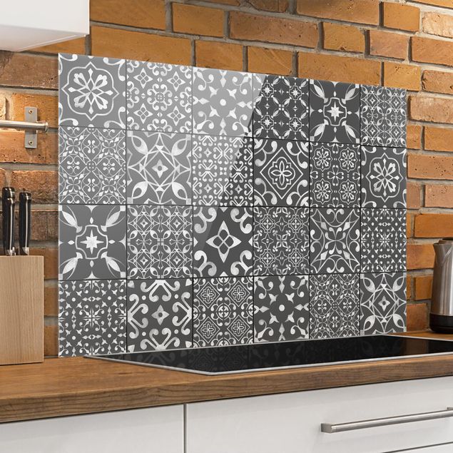 Kitchen Pattern Tiles Dark Gray White