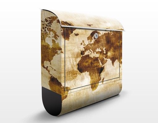 Vintage wall mounted letter box No.CG75 Map Of The World