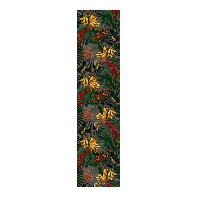 Sliding panel curtains flower Tropical Ferns With Tucan Green