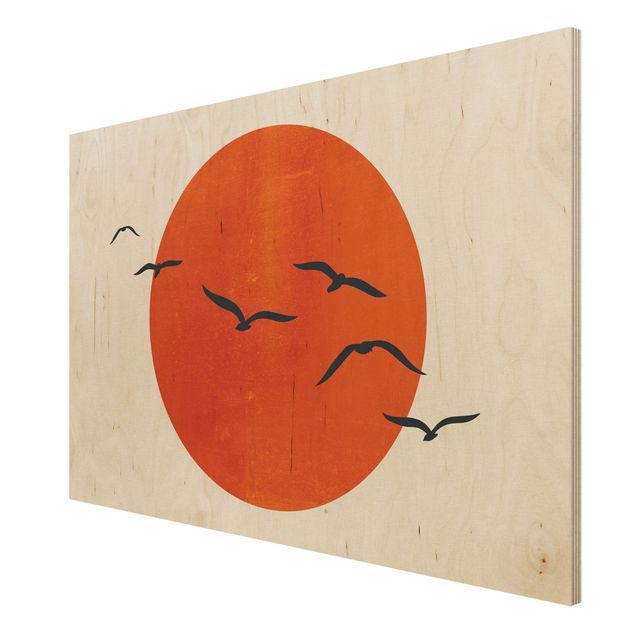 Prints Flock Of Birds In Front Of Red Sun I